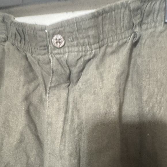 Caribbean 100% Linen Mens Olive Green Cargo Shorts Size 42X8 Drawstring Beach - Picture 3 of 5